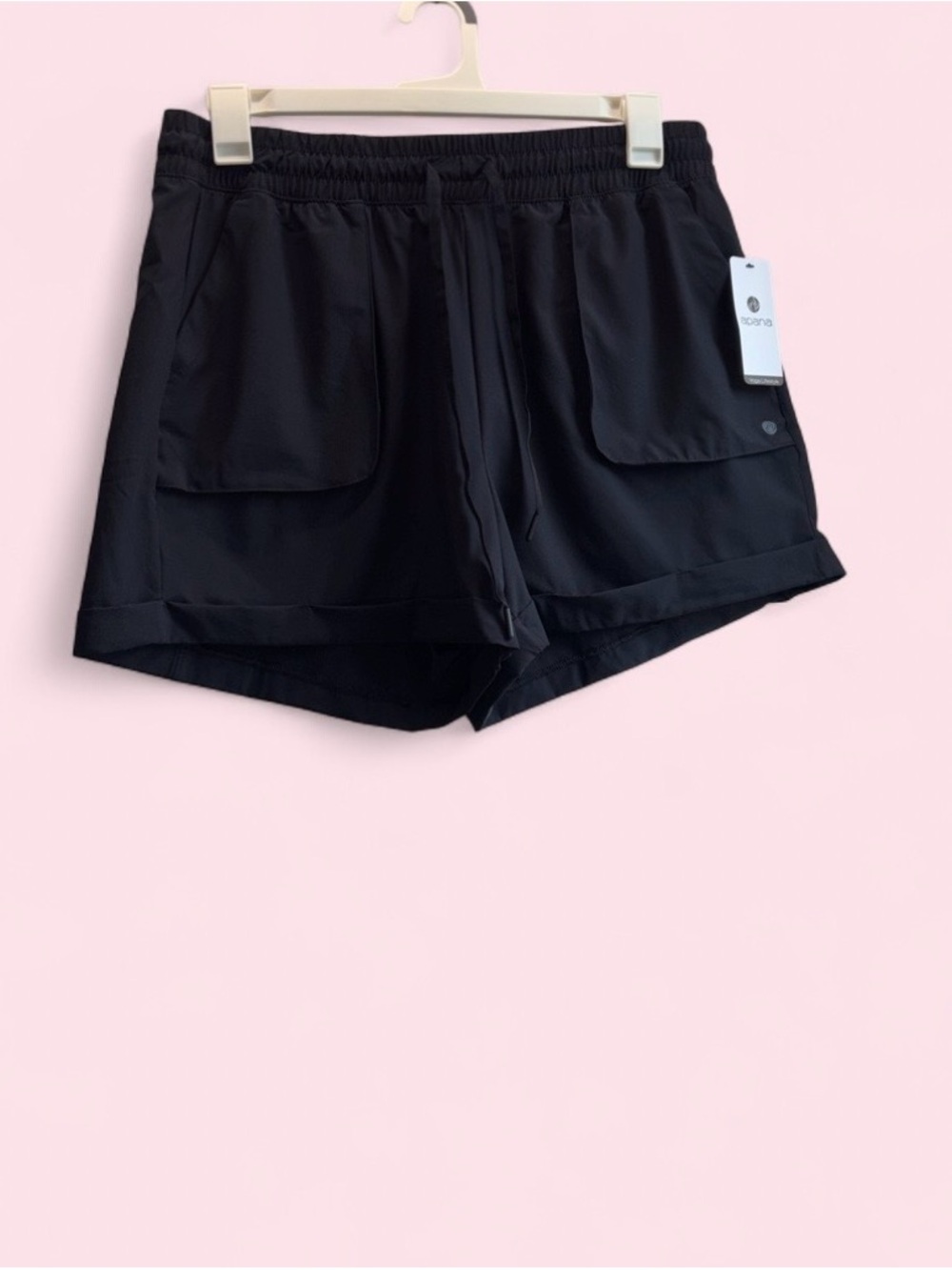 Apana Black Women's Athletic Shorts with Front Flap Pockets